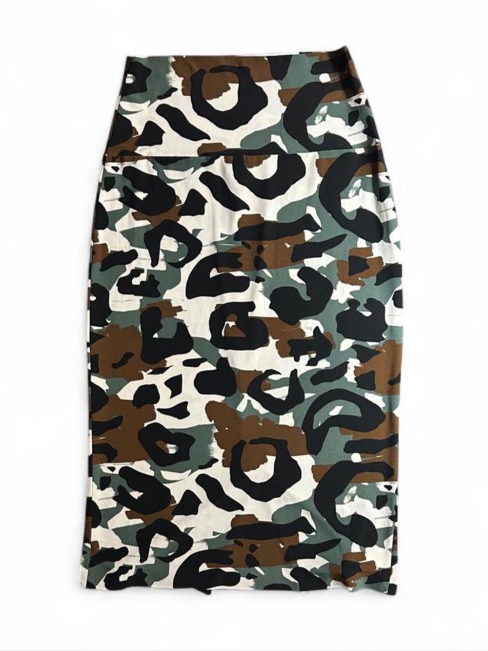 Norma Kamali Camo Leopard Print Pencil Skirt - White/Green/Black/Brown